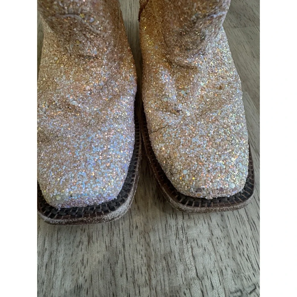 Tanner Mark Cowboy Western Boots Leather Cowgirl Sequin Pink Toddler Girls 11